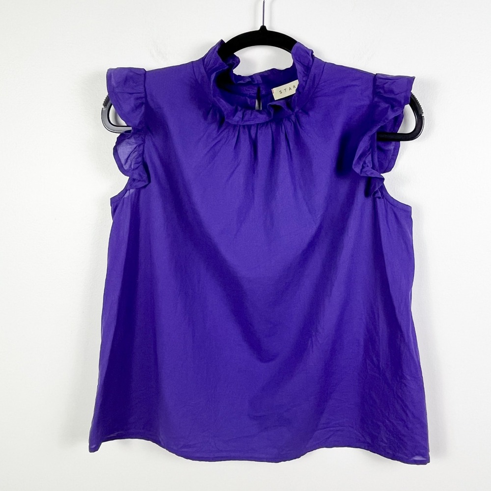 Stark X Sleeveless Ruffle Cotton Poplin Top Purple Womens‎ XS